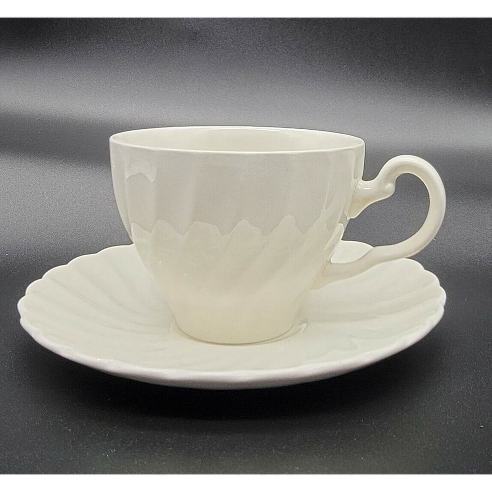 Johnson Bros. Regency Swirl White Tea Cup and Saucer Set